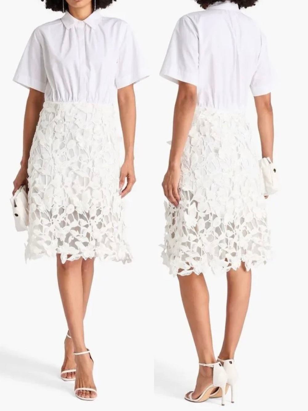 SIMKHAI Colette Appliqué Midi Dress Size 8 Floral Bridal Wedding Cocktail $795